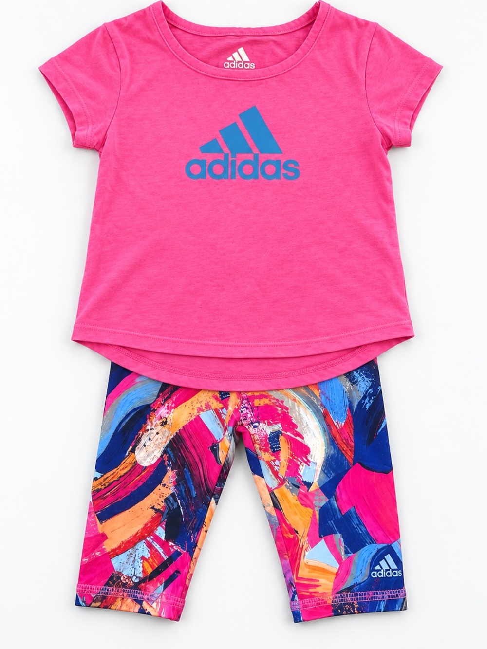 Adidas Baby Girl 12M Pink Logo Tee & Printed Capri Leggings Set